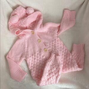Vintage Pink Knit Bodysuit with Hood